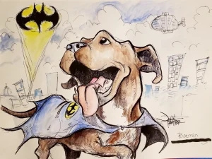 Batman themed portrait of a rescue pup to help advertise for his adoption.