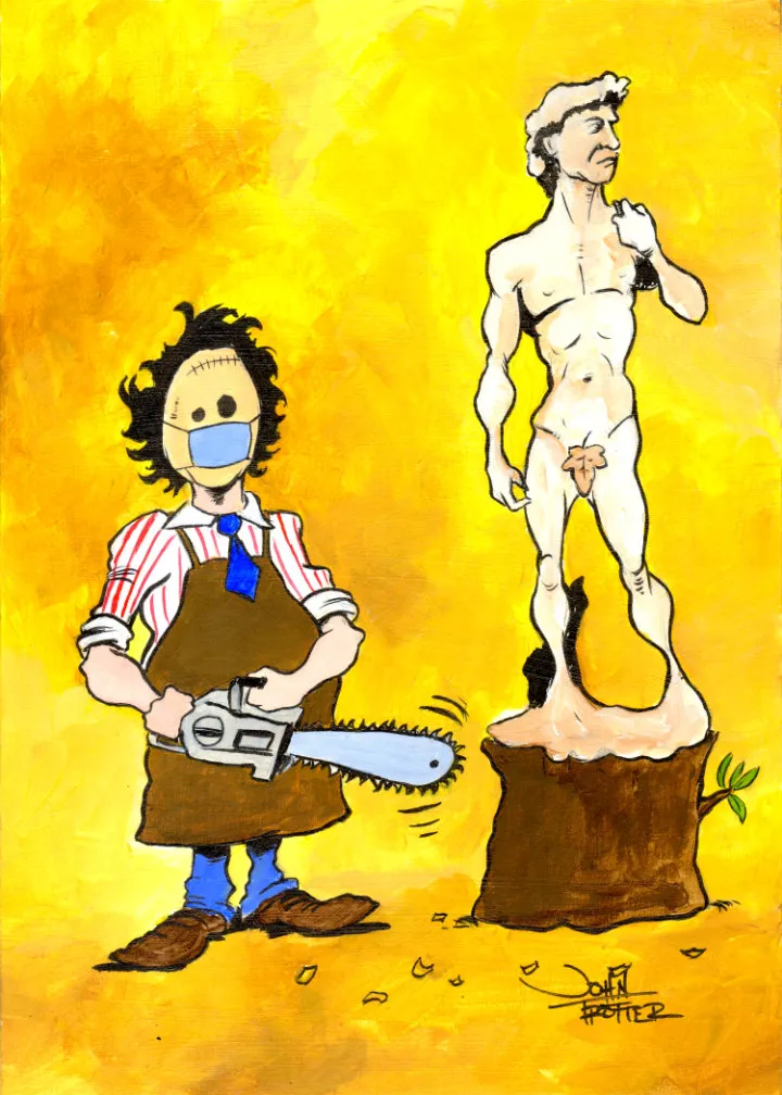 Horror icon Leatherface uses his chainsaw skills for something more positive during the pandemic.