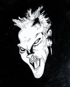 Lost Boy David in a noir study using pen and ink;