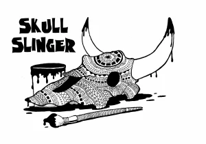 Painted cow skull drawing and logo for artist who primarily hand paints designs on actual animal skulls.