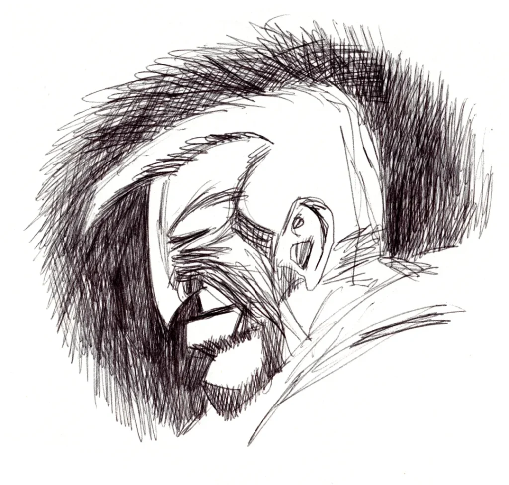 Ballpoint sketch of the character Marv from the Sin City comic and movie.