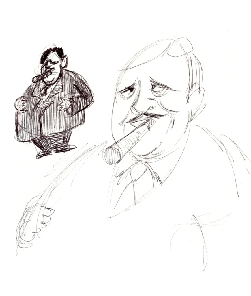 Ballpoint sketch of the guy who was given the no-bid contract to destroy the Reflecting Pool.