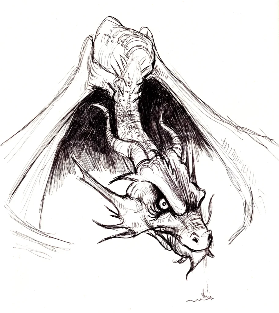 Ballpoint sketch of a dragon.