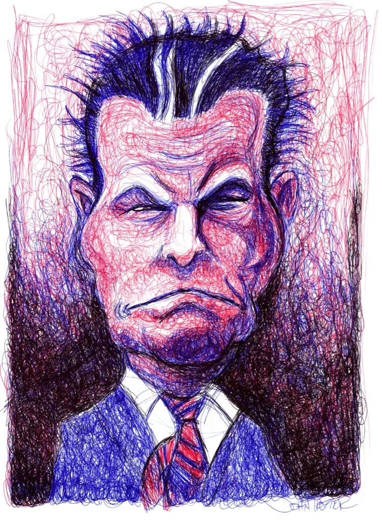 Multicolor ballpoint sketch of pete heggseth.