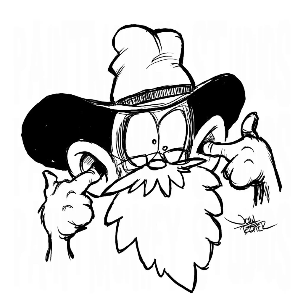 Drawing of the Paintmonkey with his fingers in his ears.