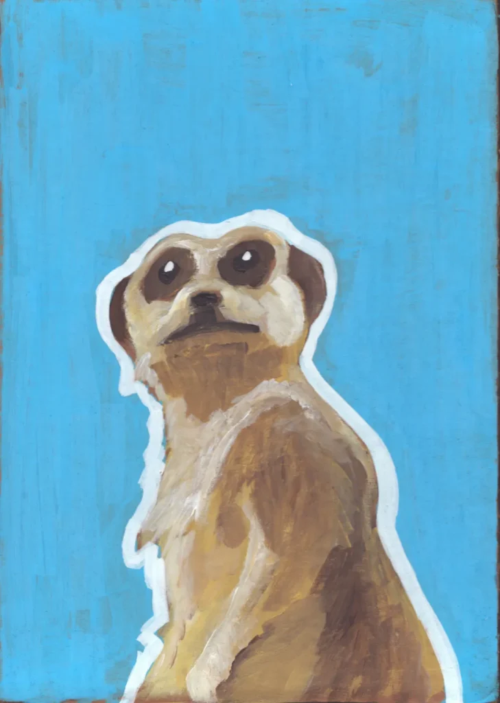 Acrylic painting on cardboard of a meerkat.