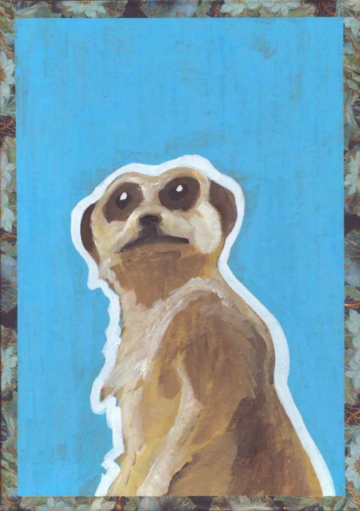 Meerkat painting with a washi tape border.