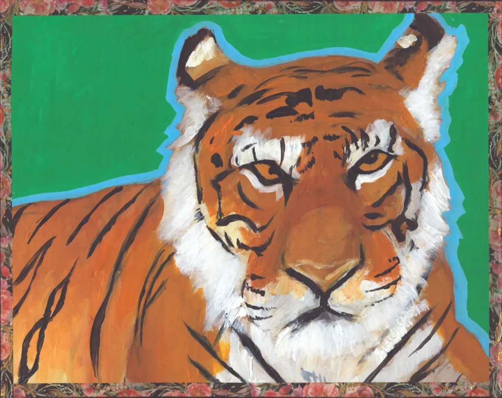Tiger painting with a washi tape border.